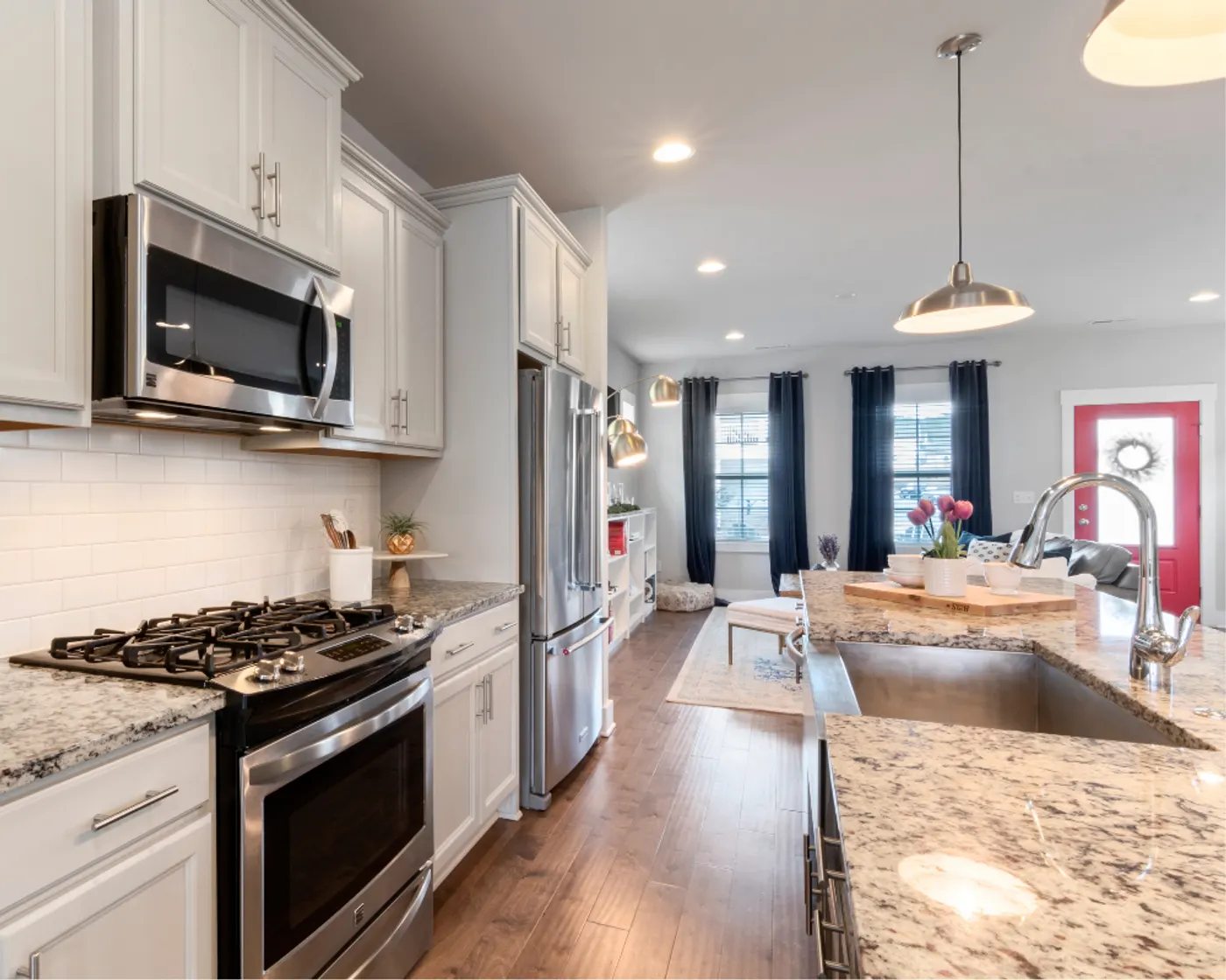 A clean open-plan kitchen and living space